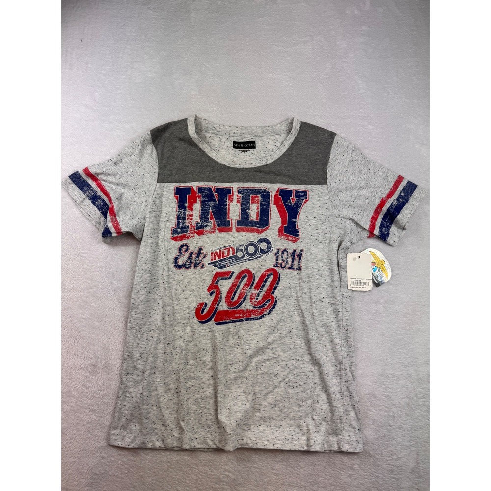 5th & Ocean Indy 500 Graphic Tee Womens XL Gray Red Blue Racing T-Shirt NWT